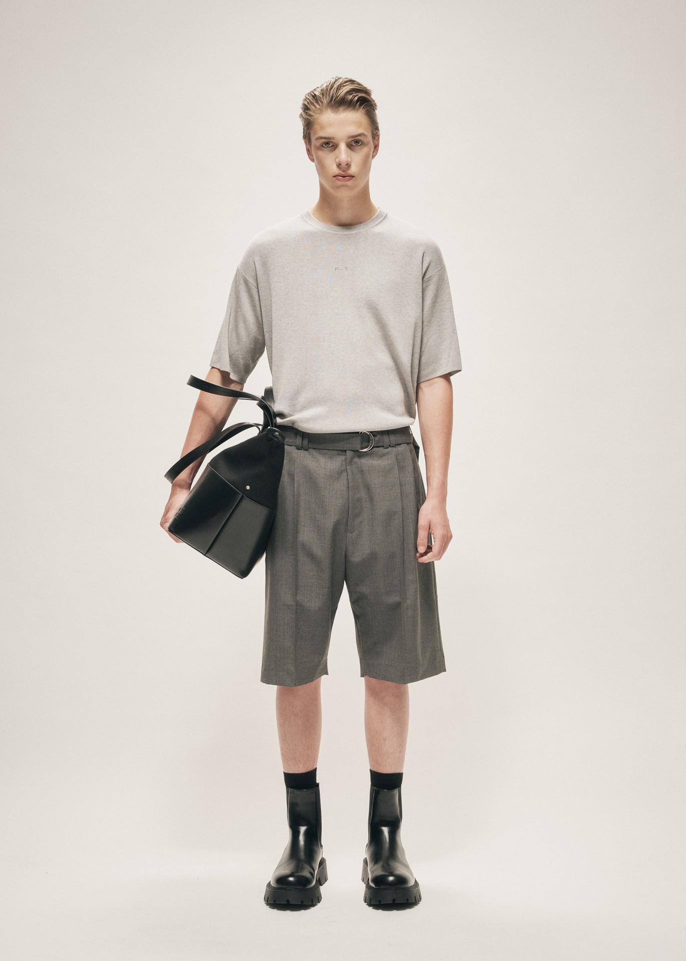 TROPICAL WOOL BELTED SHORTS GREY MELANGE