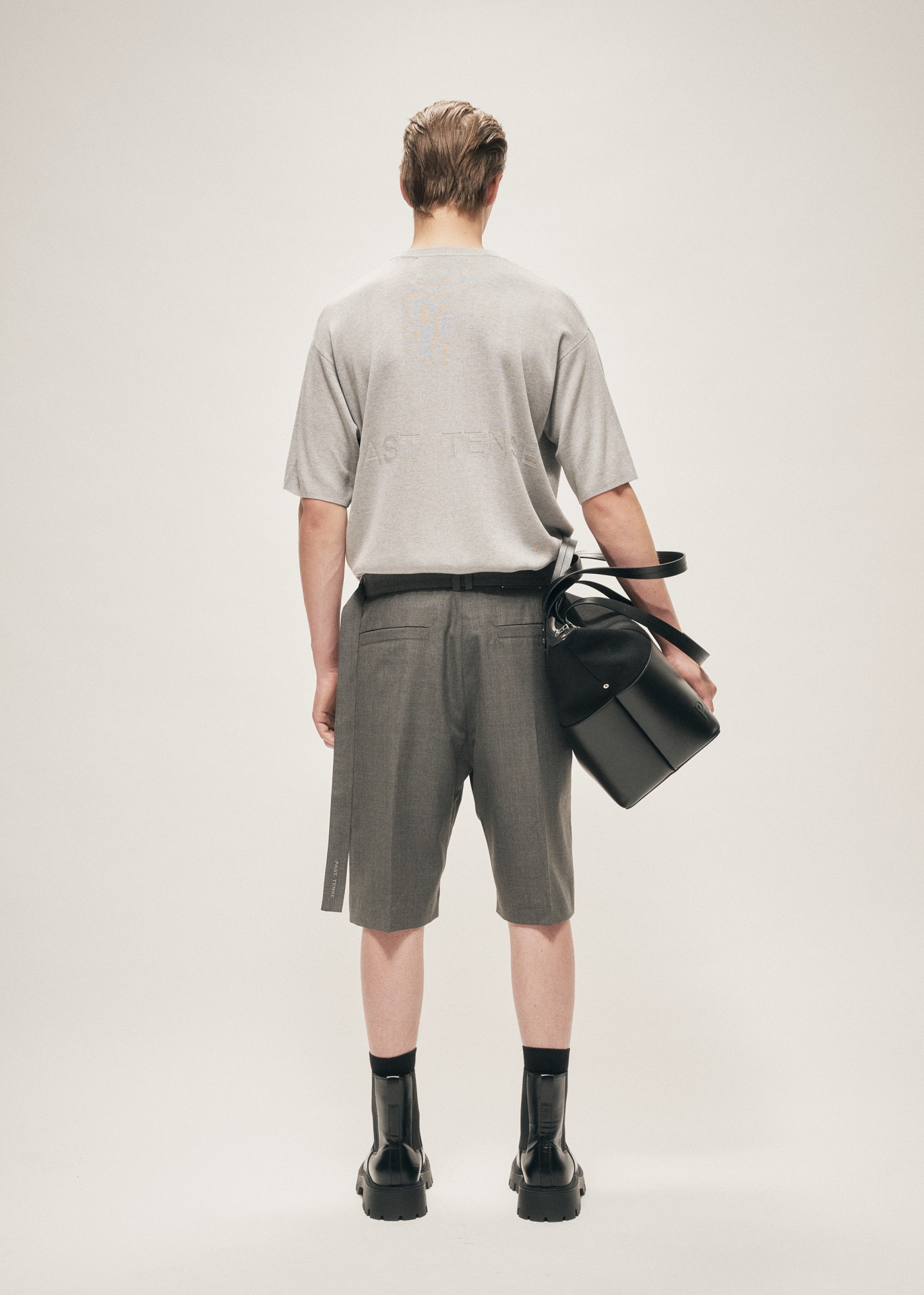 TROPICAL WOOL BELTED SHORTS GREY MELANGE