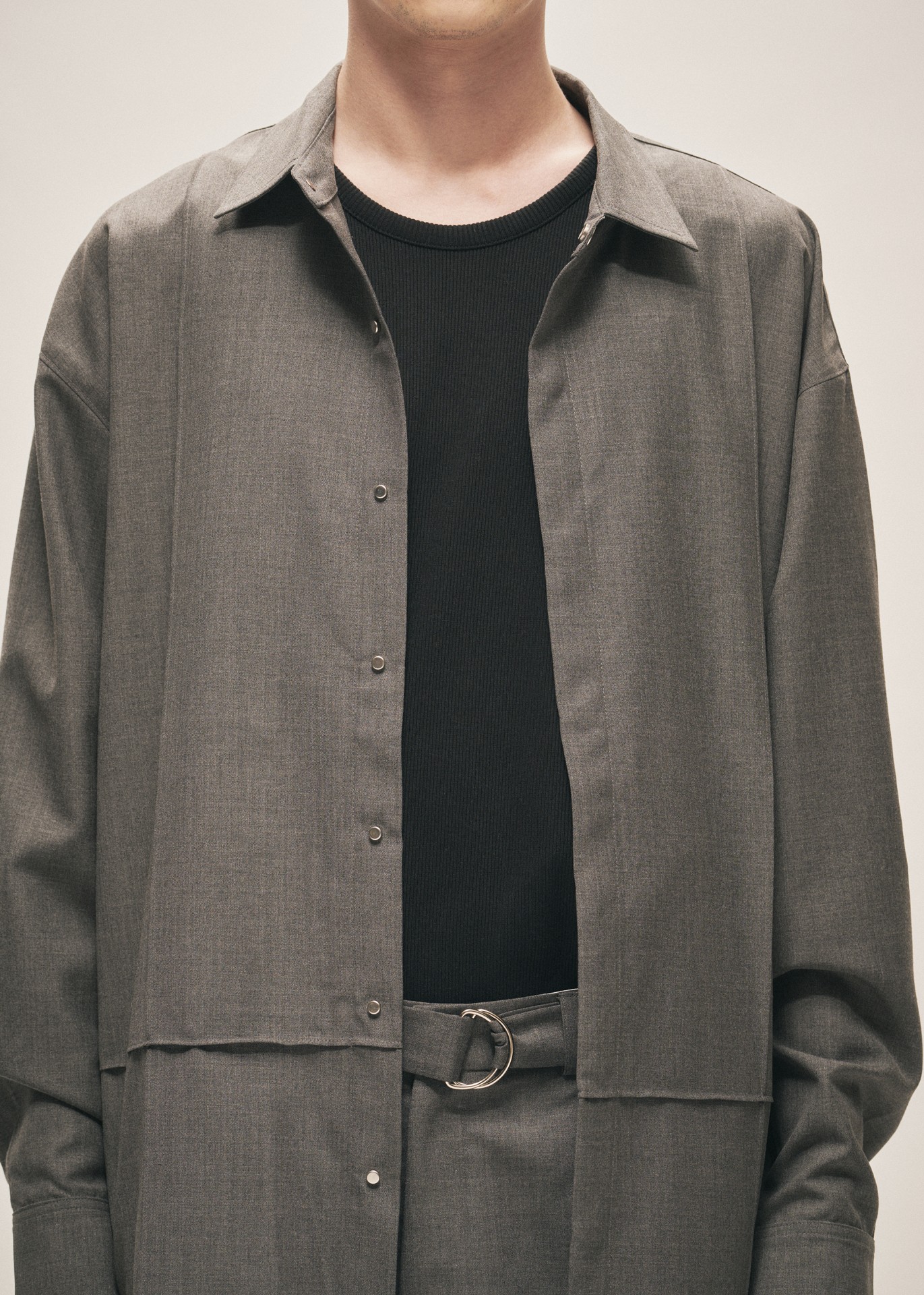 TROPICAL WOOL SNAP CLOSURE L/S SHIRT GREY MELANGE