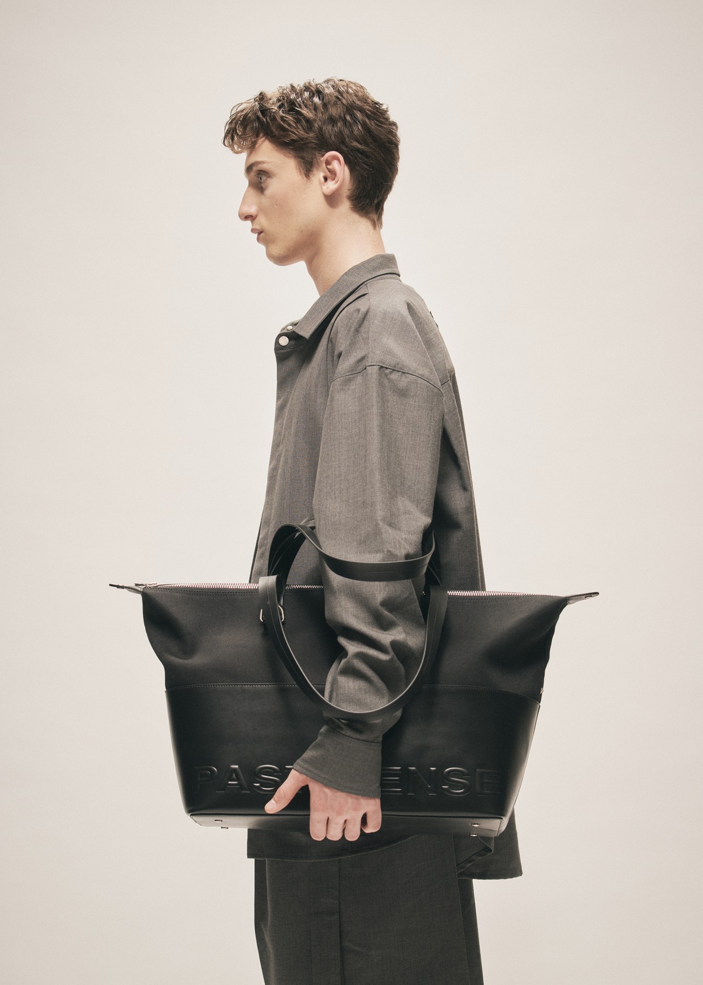 TROPICAL WOOL SNAP CLOSURE L/S SHIRT GREY MELANGE