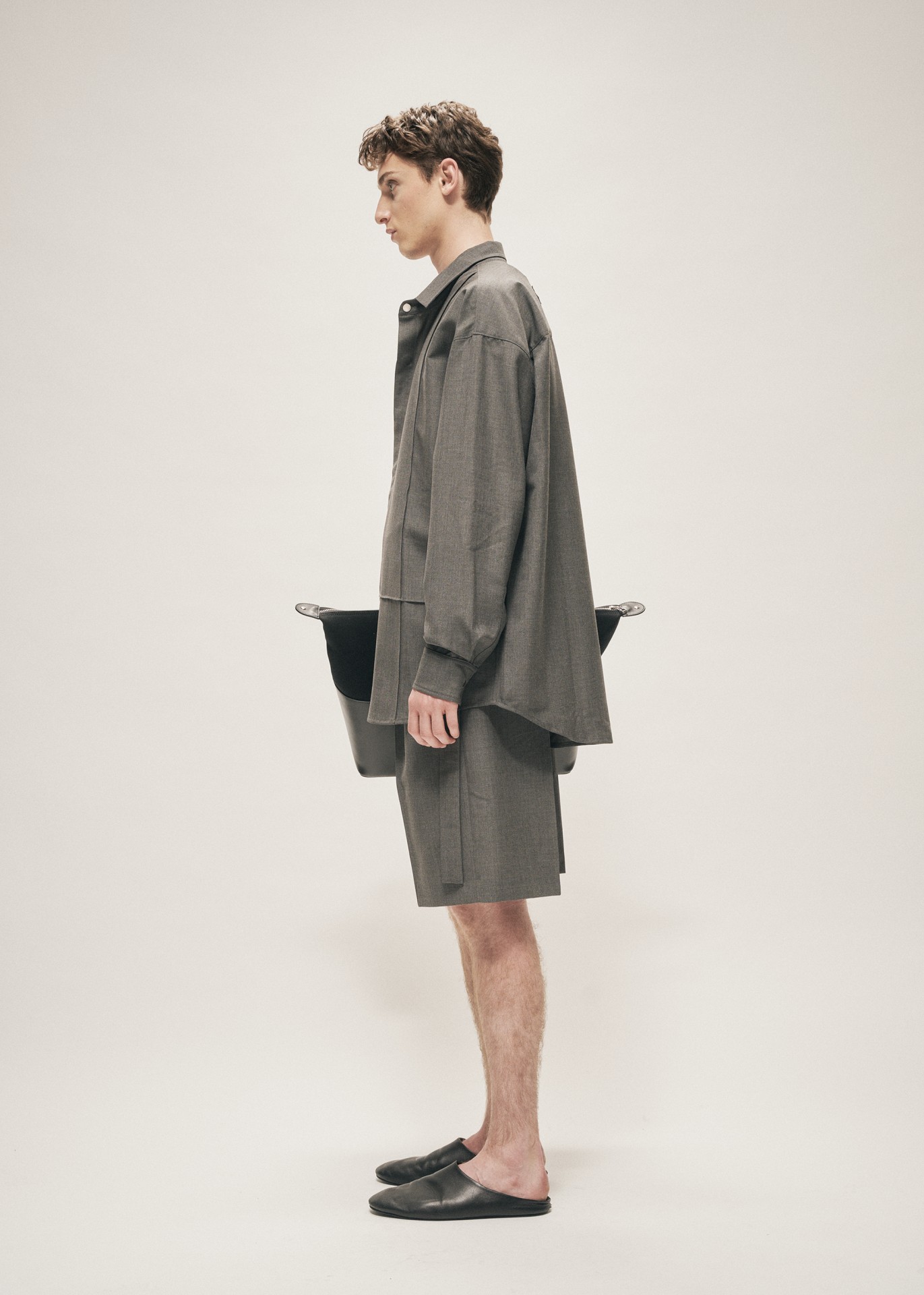 TROPICAL WOOL SNAP CLOSURE L/S SHIRT GREY MELANGE