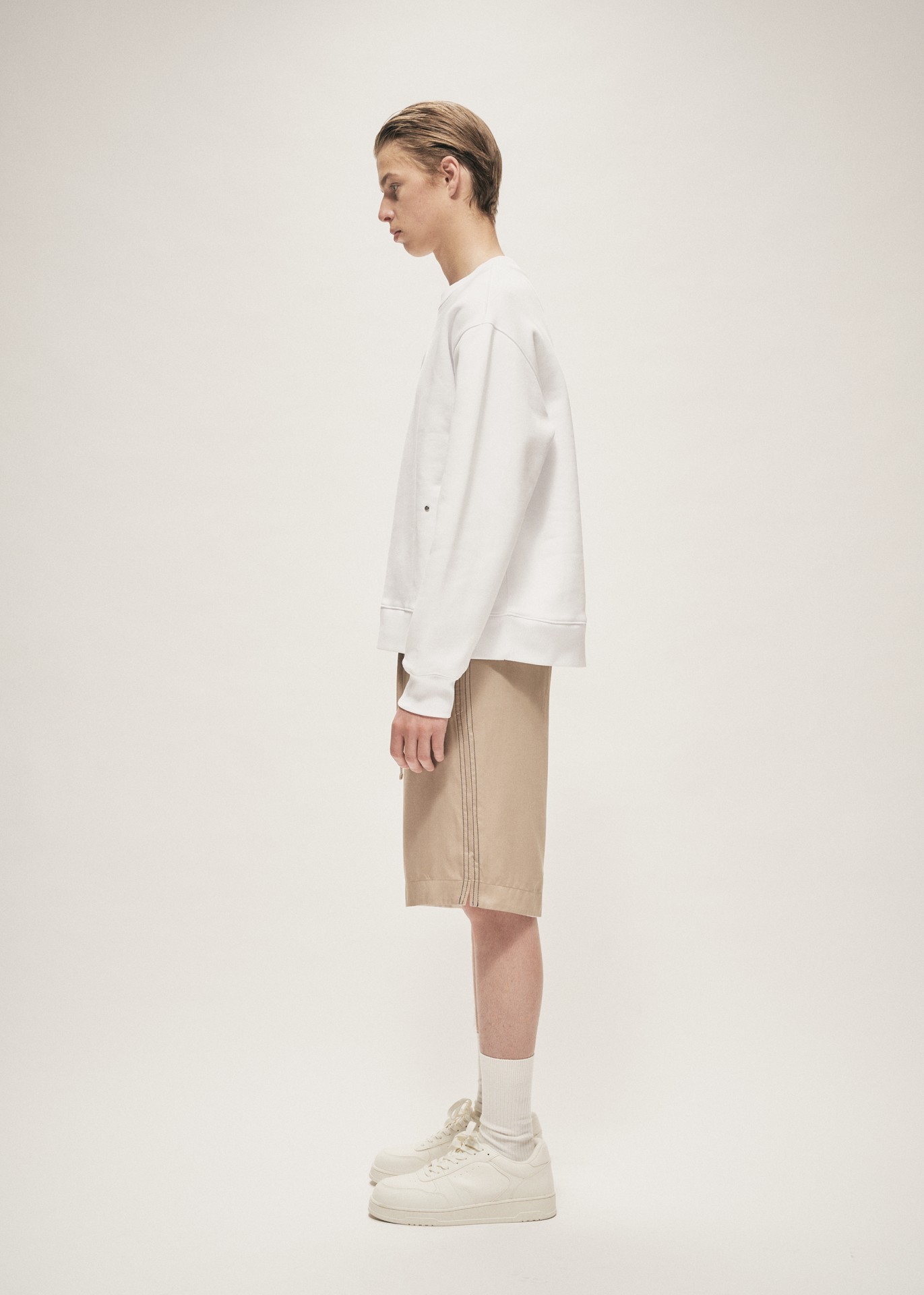 WIDE LEG DRAWSTRING TENCEL SHORTS LIGHT KHAKI