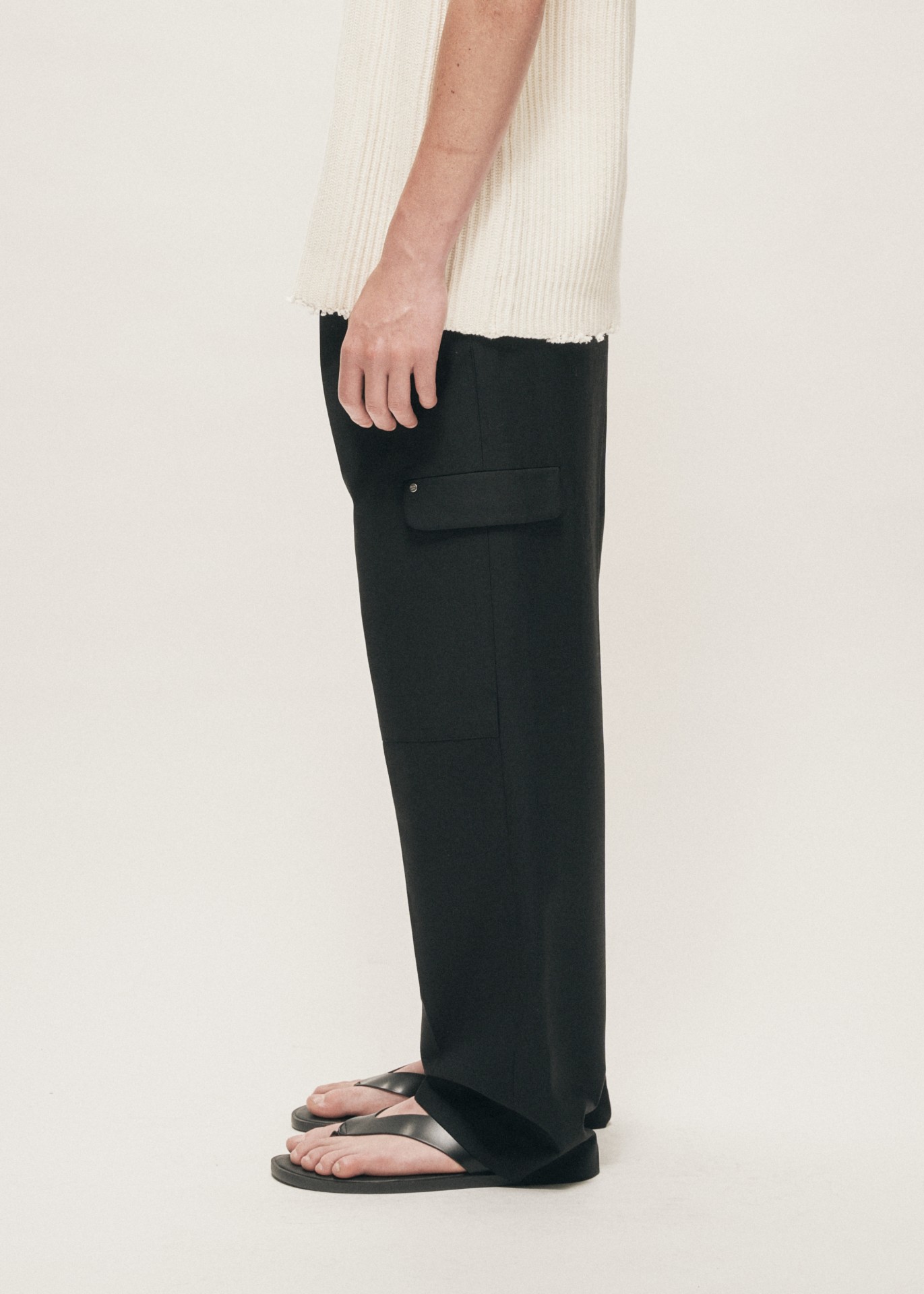 WIDE LEG WOOL TROUSERS BLACK