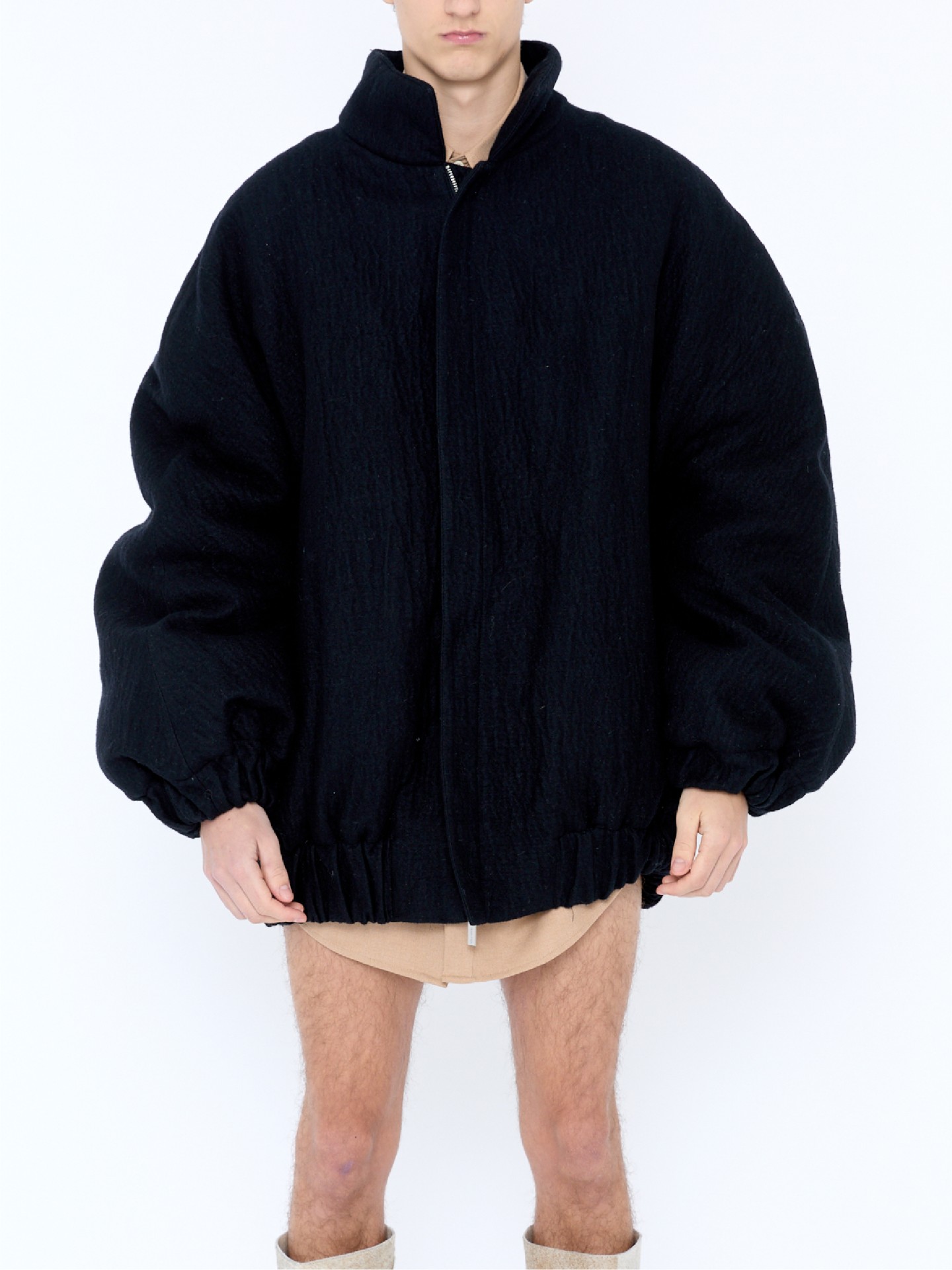 WOOL DRAWSTRING JACKET IN BLACK